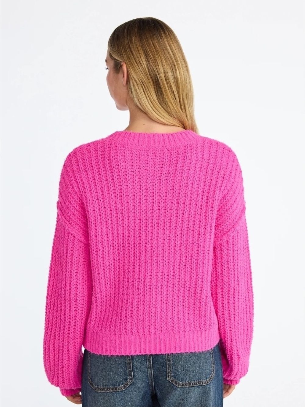 No Boundaries Hot Pink Cable Knit Crewneck Sweater Size (S 4-6) - Picture 3 of 8